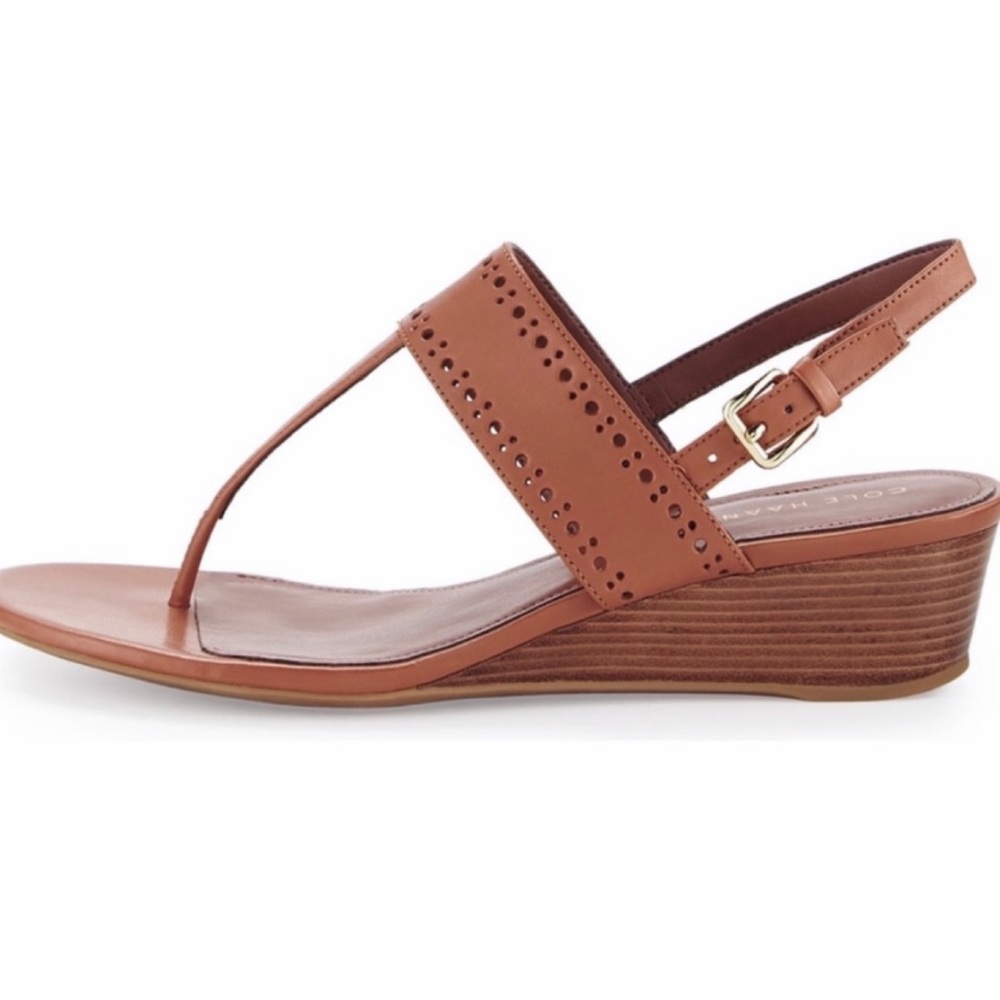 COLE HAAN • Brown Elsie Thong Wedge Sandals, 9 - Picture 2 of 16